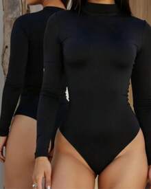 Body Feminino Manga Longa e Gola Alta Elegante Sensual Festa