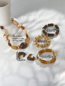 LADYCOCO 6pcs Set Retro Bohemian Exaggerated Resin Beaded Necklace & Bracelet, Suitable For Women - Earrings/Necklace/Bracelet Set - View 5