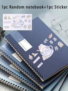 1 pièce Cahier à spirale avec stickers mignons de bande dessinée, cahier de voyage ligné à couverture rigide, bloc-notes mémo, carnet de croquis, thème entreprise/école, fournitures scolaires, rentrée scolaire