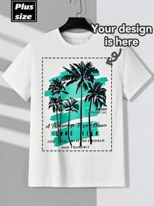 Customized Photo Print Plus Size Men's T-Shirt, Personalized Design/Logo, Plus Size Men's Customization, Loose Fit Plus Size T-Shirt Customization For Summer, Upload Your Friend/Selfie/Family/Logo/Pet Photo Short Sleeve T-Shirt, Holiday Gift, Birthday Gift Customization, Plus Size Men's T-Shirt, T-Shirt Design Customization, Men's Plus Size Top For Summer