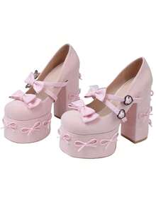 Women's Heel Shoes Women's Black Platform Heels Shoes Pink Elegant Women Shoes High Heels Pumps Cute Bow High Heels Gothic Heels Closed Toe Heels Chunky Heels Mary Jane Shoes - 粉色 - 查看 10