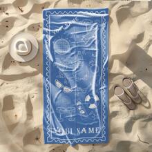 حوله شاطئ ناعمة جداً قابلة للتخصيص قياس كبير ، خفيفة الوزن ، سريعة الجفاف ، مناسبة للسباحة والتخييم والنزهة - مطبوعة باسمك - باللون الأبيض والوردي مع رسومات إكسسوارات الشاطئ