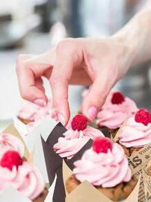 50pcs Brown/White Newspaper Style Greaseproof Paper Cupcake Liners For Muffin Cup
