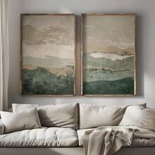 Wabi Sabi 抽象墙面艺术海报（两套）、绿色墙面艺术、米绿色抽象艺术、中性艺术、极简主义现代平静装饰、双抽象大地色调艺术印刷品（无框）