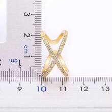 Luxury Cross X Shape Women Engagement Ring Pave Full Zirconia Gold Color Elegant Simple Jewelry 925 Silver - 金色 - 查看 11