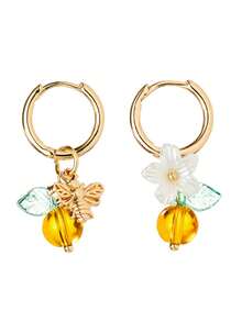 1 对时尚橙色假水果、蜜蜂不锈钢耳环，适合乡村度假时佩戴 - 彩色 - 查看 2