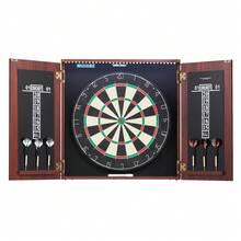 Dartboard And Cabinet Set, Ready-To-Play Bundle Official Size Dartboard Cabinet, Steel Tip Dart Hideaway Cabinet, Features LED Light, Easy Assembly, Complete With All Accessory, For Cricket Game - Coffee Brown - View 8