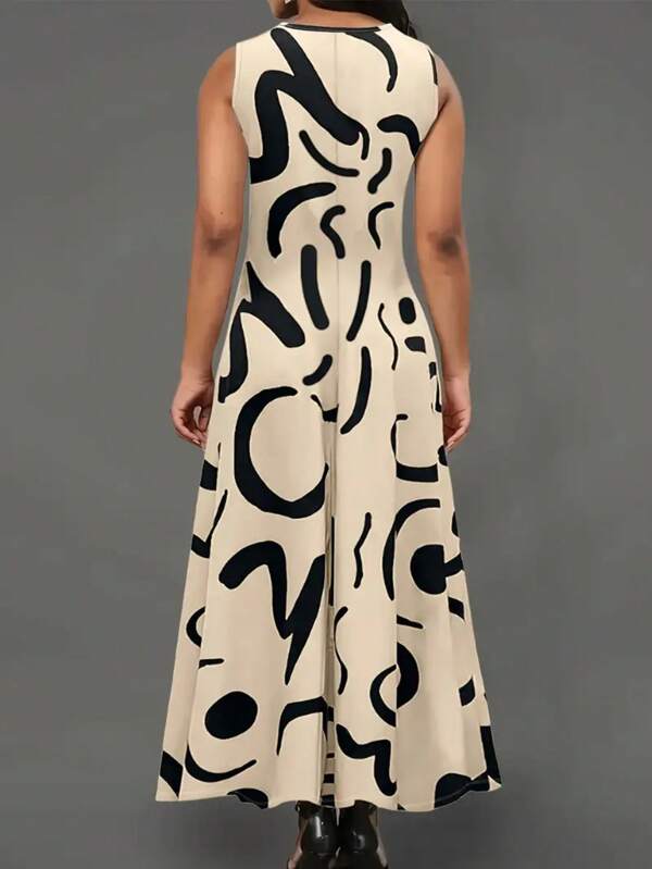 Colorblock Pattern Allover Print Cut-Out Pocket Beach Wedding Dress