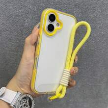 【よく売れる】なキャンデ ィカラー ダブルレイヤー耐衝撃 i Phone 16e 16 15 14 13 12 Pro Max ケース ナイロンチェーン付きショックプルーフバックカバー - イエロー - チェックする 8