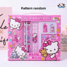 Sanrio 6pcs/8pcs/14pcs/1Set Hello Kittys Cartoon Ruler Pencil Sharpener Eraser Notebook Set Creative Drawing Office Supplies Kitty Cat Stationery Kit Gifts (Some Parts May Be Random)(The Package Design Is Random)