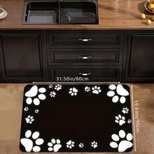 1 pieza Felpudo vintage de madera de colores y estampado de huella de pata blanca para cocina, alfombrilla de baño suave y absorbente antideslizante, alfombra decorativa de entrada para vacaciones, alfombra decorativa rectangular de pelo bajo para sala de estar, dormitorio, cocina, entrada