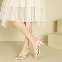 Women's Flip-Flops Summer Outdoor Lazy Slip-On High-Heeled Slippers Stiletto Square Toe Sandals - -6cm - View 1