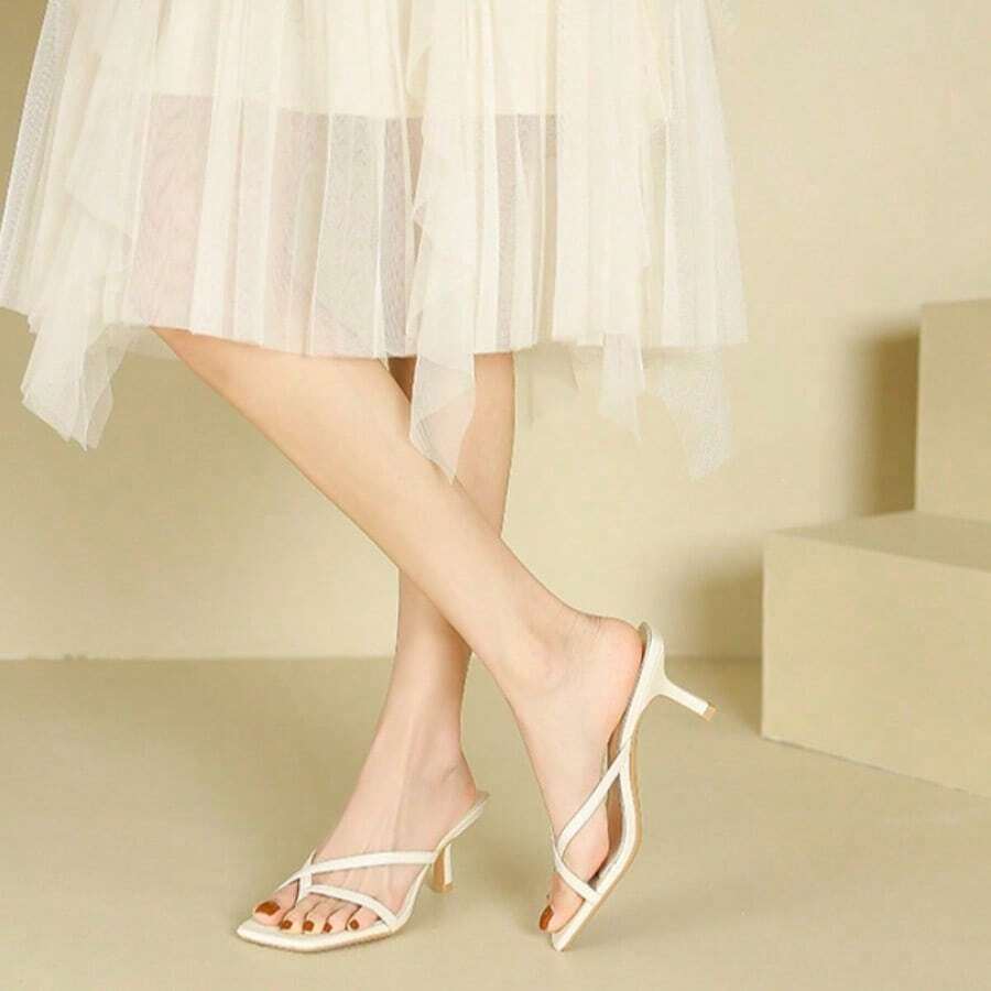 Women's Flip-Flops Summer Outdoor Lazy Slip-On High-Heeled Slippers Stiletto Square Toe Sandals - -6cm - View 1