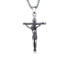 1pc Vintage Stainless Steel Jesus Cross Pendant With 60cm Chain, Suitable For Daily Wear For Men And Women