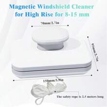 1 Peça Ferramenta Magnética de Limpeza do Para-brisa, Limpador de Janelas de Dois Lados com Corda Anti-Queda para Espessura de Vidro de 3-5 Polegadas, Limpador de Para-brisa Magnético Ajustável para Vidros de Carro e Janelas Altas de Casa