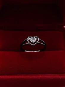 1 pieza Anillo con forma de corazón de circonita cúbica elegante y de alta calidad, adecuado para mujeres como regalo de boda, compromiso, Día de San Valentín o aniversario