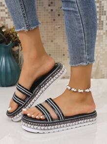 Sandalias de plataforma gruesa con purpurina, zapatos cómodos para mujer - Modelo 2025