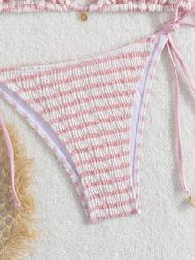 Ladies Summer Beach Striped Lace Up Bikini Bottoms, Hot Selling Swimsuits In Europe And America - Baby Pink - View 2