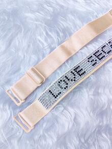 Plus Size LOVE Rhinestone Dekorowane Odpinane Ramiączka Bielizna Biustonosz Akcesorium, Seksowne i Efektowne