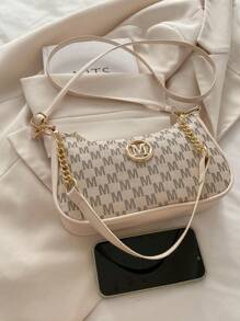 2025, New Fashion Classic Pu Waterproof Fabric M Letter Print Design Metal Chain Decoration Shoulder Crossbody Bag. Suitable For Shopping, Purse, Students, Young Women, Office Women. Perfect For Office, College, Work, Business, Commuting