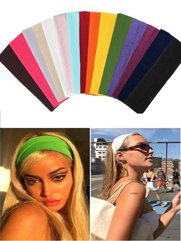Set di 10 fasce elastiche per lo sport di colori casuali, fasce per yoga, fitness, antiscivolo, per tennis, corsa, asciuganti il sudore, turbante