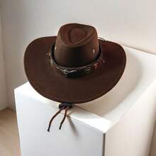 1 件仿麂皮西部牛仔帽，男女通用牛仔/爵士帽，适合聚会和外出 - 棕色牛頭牛仔帽 - 查看 6