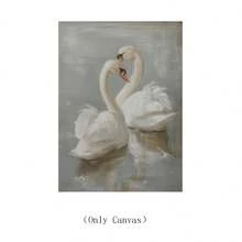 1/3 件白天鹅莲花复古动物艺术品海报帆布画墙面艺术画家居乡村农舍装饰可选画框