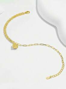 1pc 925 Sterling Silver Fashionable 3D Heart Pendant & Curb Link Bracelet, Surprise Gift For Mom On Mother's Day
