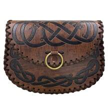 Viking Embossed Belt Bag, Vintage Medieval Faux Leather Side Pack, Middle Ages Portable Belt Pouch For LARP Ren Faire - A - 查看 4