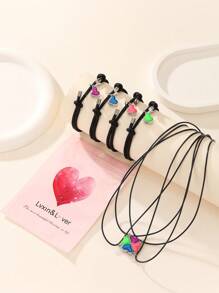 ATLVXJL Set de 8 piezas con colgante de corazón, trébol y puzle magnético que brilla en la oscuridad, juego de collar y brazalete de joyería casual, adecuado para uso diario y regalo para días festivos