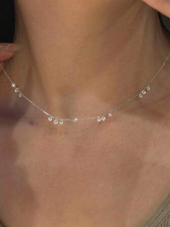 1 Piece Of Simple And Elegant S925 Sterling Silver Water Droplet Zirconia Pendant Necklace, Light Collarbone Chain, Versatile For Commuting, Gift Giving