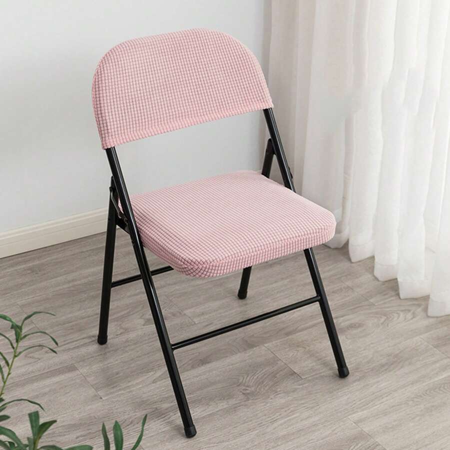 Folding Dining Chair Seat And Back Cover Set Solid Color Jacquard Stretch Chair Slipcover Home Decoration - Pink - View 1