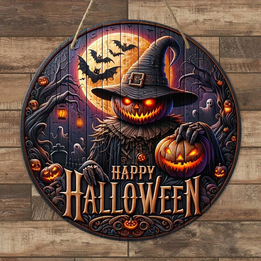 Dekorasi Gantung Rumah Kayu Halloween, Dekorasi Penyihir Horor, Tanda Kayu Bulat, Dekorasi Kreatif, Dekorasi Rumah, Dekorasi Halloween, Dekorasi Musim Gugur, Dekorasi Ruangan - MultiWarna - View 1