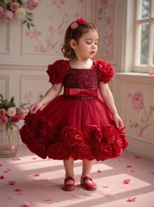 Baby Mädchen Pailletten süßes Tüll Prinzessin Kleid für Geburtstagsparty, ohne Haarband