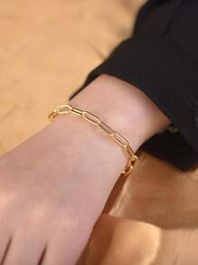 1 Set Minimalist Paperclip Shaped Stainless Steel Necklace And Bracelet Jewelry Set, Suitable For Women's Daily Outfit Or As A Mother's Gift