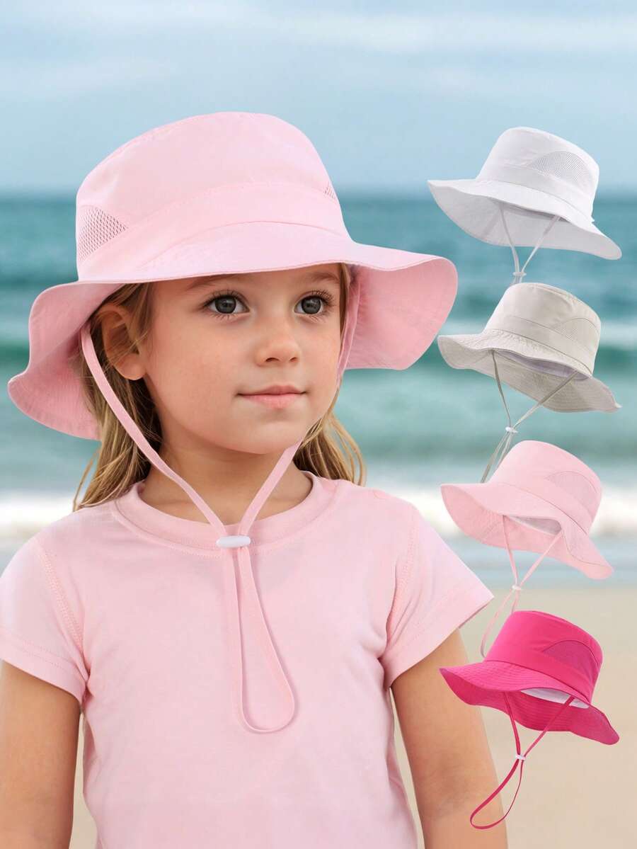 1pc Kids Solid Color Breathable Anti-Side Net Sun Protection Bucket Hat, Lightweight Breathable Beach Hat, Bucket Hat For Daily Wear - A - View 1