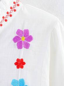 Camicia elegante da donna con bottoni e ricamo, adatta per la primavera/autunno