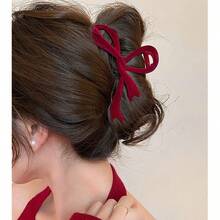 1pc Women Solid Flocked Bow Knot Hollow Out Large Hair Clip, Elegant Sweet Fashion Campus Match, Suitable For Party, Ball, Daily Match Hair Claws Claw Clips Hair Clips Hair Jaw Clip Hair Clamps Hair Clutch Hair Catcher Clip, Casual Fall Winter Hair Accessories For Women For Vacation Outfits Woman