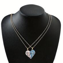 Disney Set Of 2 Disney Stitch Necklaces Designed For Couples, Featuring A Charming Heart Pendant And Magnetic Attraction, Perfect For Lovers.