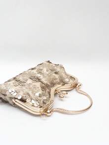 1 件哑光金色亮片装饰金属花朵和花蕾装饰手拿包，镶有钻石，优雅简约风格，适合新娘婚礼、派对、正式场合，是送给妈妈、老师、女孩、节日的理想礼物 - 杏色 - 查看 6