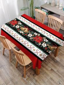 1pc Cartoon Christmas Series Print Tablecloth, Modern Polyester Fiber Rectangular/Round Waterproof Tablecloth For Living Room, Outdoor Dining Table, Small Round Table - Black and White - View 13