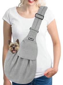 SlowTon Cangurera Mochila para Llevar Perro Manos Libres con Correa Acolchada Ajustable, Bolsa de Algodón Transpirable con Cinturón de  para Mascota hasta 6kg, Lavable aáquina (Negro) - Nuevo-Gris - Ver 8