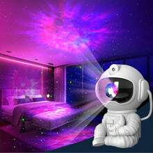 Astronaut Hugging Moon For Galaxy Night Light With 8 Modes, Remote Control & 360° Rotation - USB Powered LED Star Projector For Bedroom Decor, Game Room, Home Theater Ceiling - Perfect For Christmas & Halloween - White - View 1