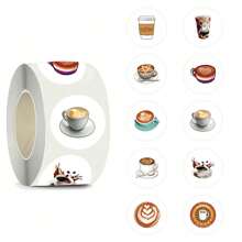 500Pcs Coffee Sticker Roll Food Stickers Tea Stickers Dessert Stickers Coffee Cup Stickers Cooking Stickers Coffee Party Decorations Vinyl Waterproof Stickers Aesthetic Laptop Sticker Pack Skateboard Stickers Water Bottle Stickers Notebook Stickers
