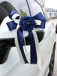 1PC婚车后视镜门把手蝴蝶结装饰欧美复古色车队花，婚礼椅背花车花两用扎花，缎带玫瑰扎花婚庆用品 - 彩色 - 查看 13