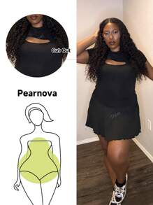 Truni Plus Size Asymmetrical High Waisted Flared Skirt