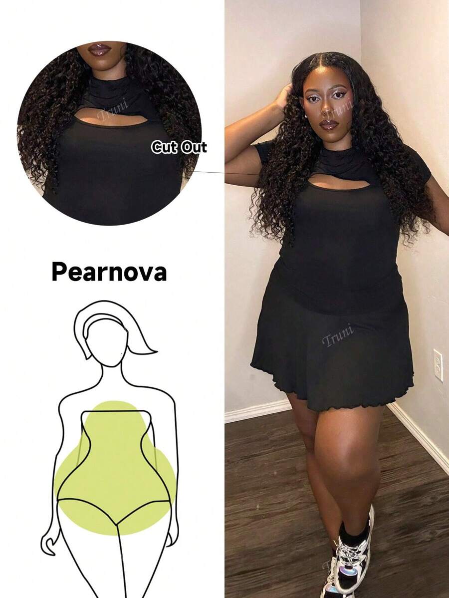 Truni Plus Size Asymmetrical High Waisted Flared Skirt