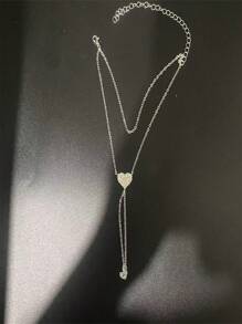 1 pièce Bracelet de doigt en forme de cœur orné de strass, chaîne en métal de couleur or, accessoire bohème décontracté en cuivre avec motif géométrique, cadeau d'anniversaire