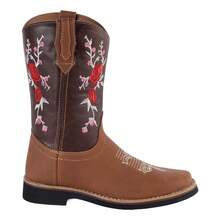 Fratello botas vaqueras para mujer 277-5 en color café y bordado floral en rojo y blanco, estilo western y boho chic, diseño vaquero, ideales para combinar con jeans, vestidos o faldas en eventos casuales, conciertos o escapadas rurales, botas western mujer, estilo boho chic, bordado floral, botas marrones elegantes, moda vaquera femenina - Marrón - Ver 3
