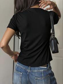 Playera Estampada Cuello Redondo Manga Corta para Mujer   Mano  Figuras  Galaxia  Geométrico  Ilustración    Casual    Las mezclas de algodón    Cintura Ajustada    Playera esmpada de mujer  Casa  Diario  Calle    todo el año - Negro - Ver 3